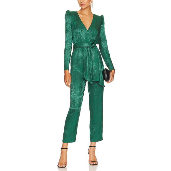 Nbd 'Donnie' Green Satin Jumpsuit Size L - Picture 1 of 5